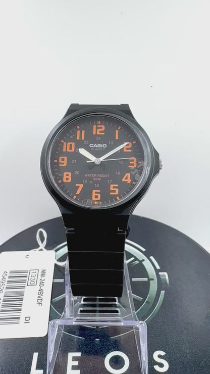 Casio MW-240-4BV Analogico Quarzo | Quadrante Nero Numeri Arancioni | Water Resist 50M | Japan Mov't | Nuovo