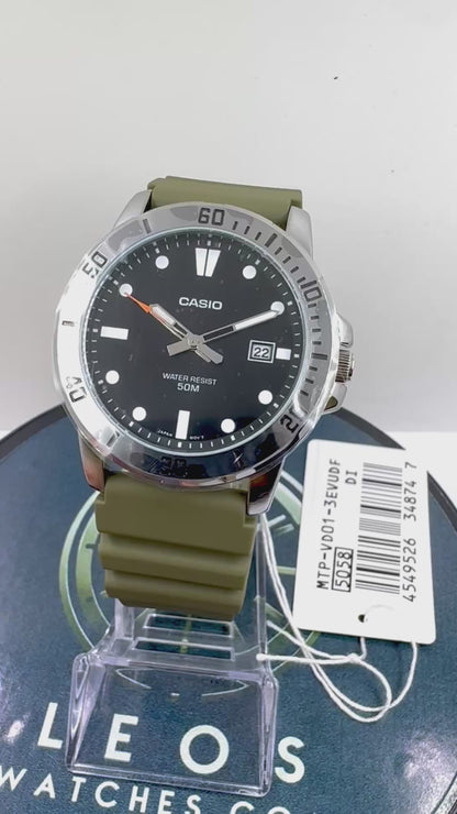 Casio MTP-VD01-3E — Quadrante Nero Cinturino Verde Militare