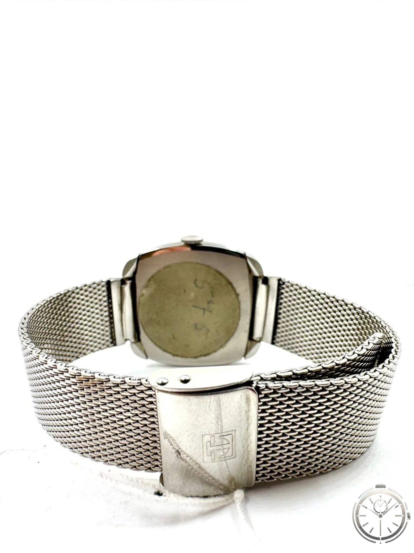 Tissot Stylist NOS — Vista posteriore fondello acciaio e fibbia logata Tissot T